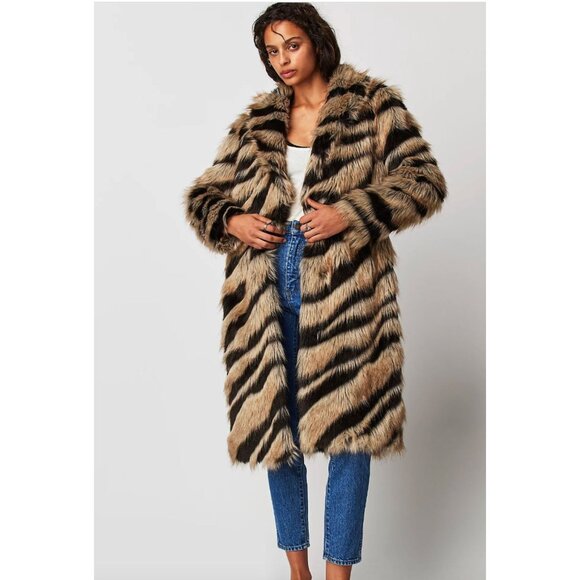 Free People Unreal Fur $480 Bengal Kiss Coat Trench Jacket Size Small - Picture 2 of 9